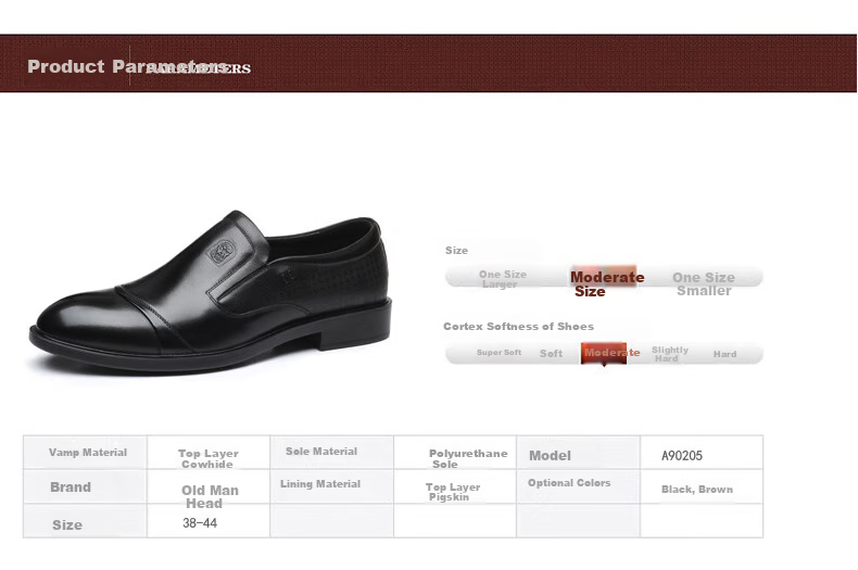 LAORENTOU Men's Leather Shoes, Business Formal Shoes, Top-Grain Cowhide Slip-Ons, Non-Slip Breathable Casual Shoes, A90205, Black, Size 39 6