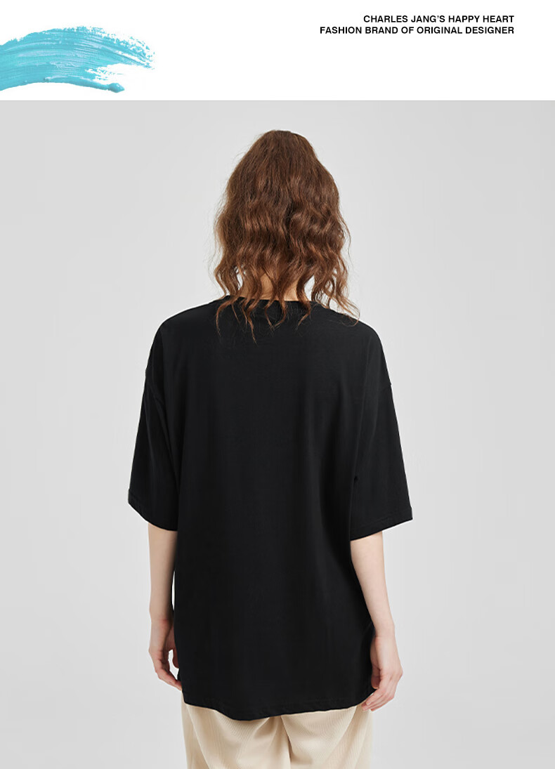 Chaersitaoxin Short-Sleeve T-Shirt for Men And Women, Couples Matching Style, Summer New Pure Cotton Loose Couple Heart-Shaped Top, Black, XL 5
