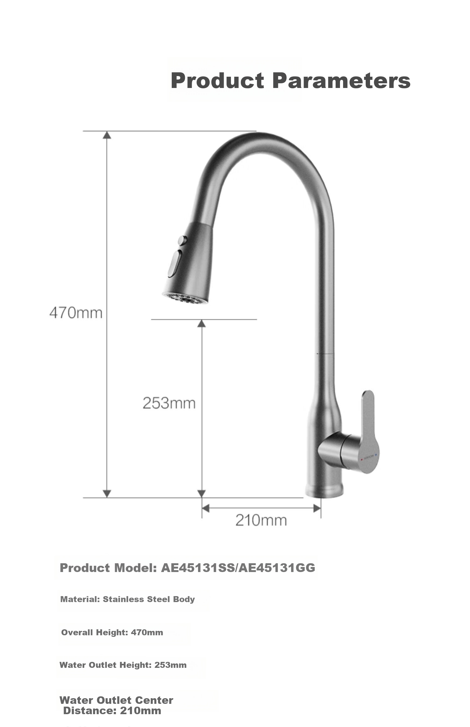 ARROW Kitchen Faucet, 360° Swivel Pull-Out Hot And Cold Water, Extendable Rotating Vegetable Washing Stainless Steel Kitchen Tap 12