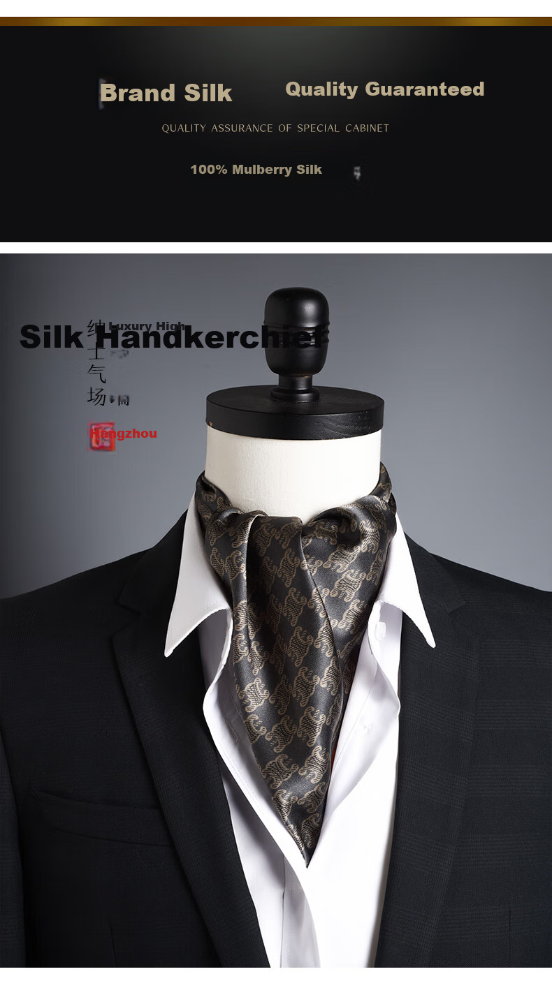 Hangsifu Silk Scarf, Neck Protection Mulberry Silk Small Square Scarf, Business Necktie, Birthday And Holiday Gift for Dad Or Husband, Gray-Orange 1