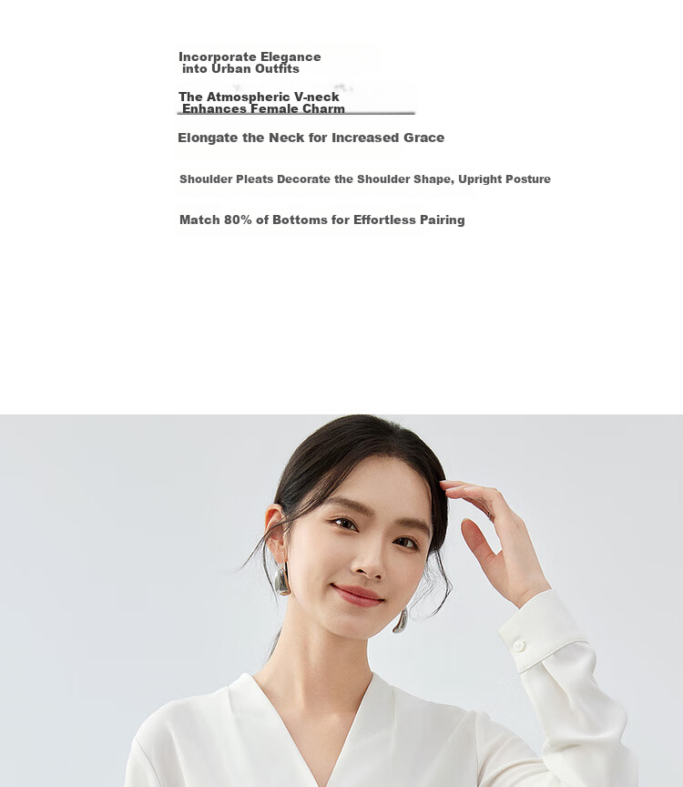 Sentubila Chiffon Blouse for Women, Spring And Autumn Elegant Office V-Neck Shirt, Slimming Loose Long-Sleeve Top, Off-White, M 2