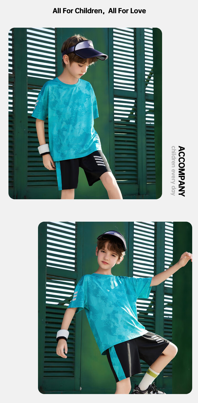 ASK JUNIOR Children's Clothing Set, Boys' Summer Thin Breathable Short-Sleeve T-Shirt And Shorts, Sports Running Two-Piece Set, Tennis Outfit 19