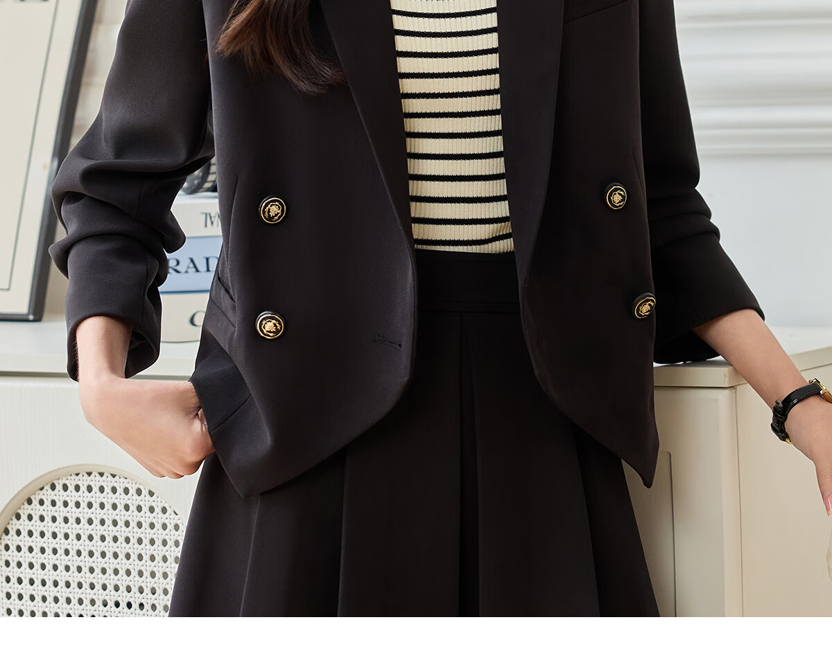 PinCai Women's Black Short Blazer Suit Jacket Casual Long Sleeve Shoulder-Padded Professional Workwear P51U001 28