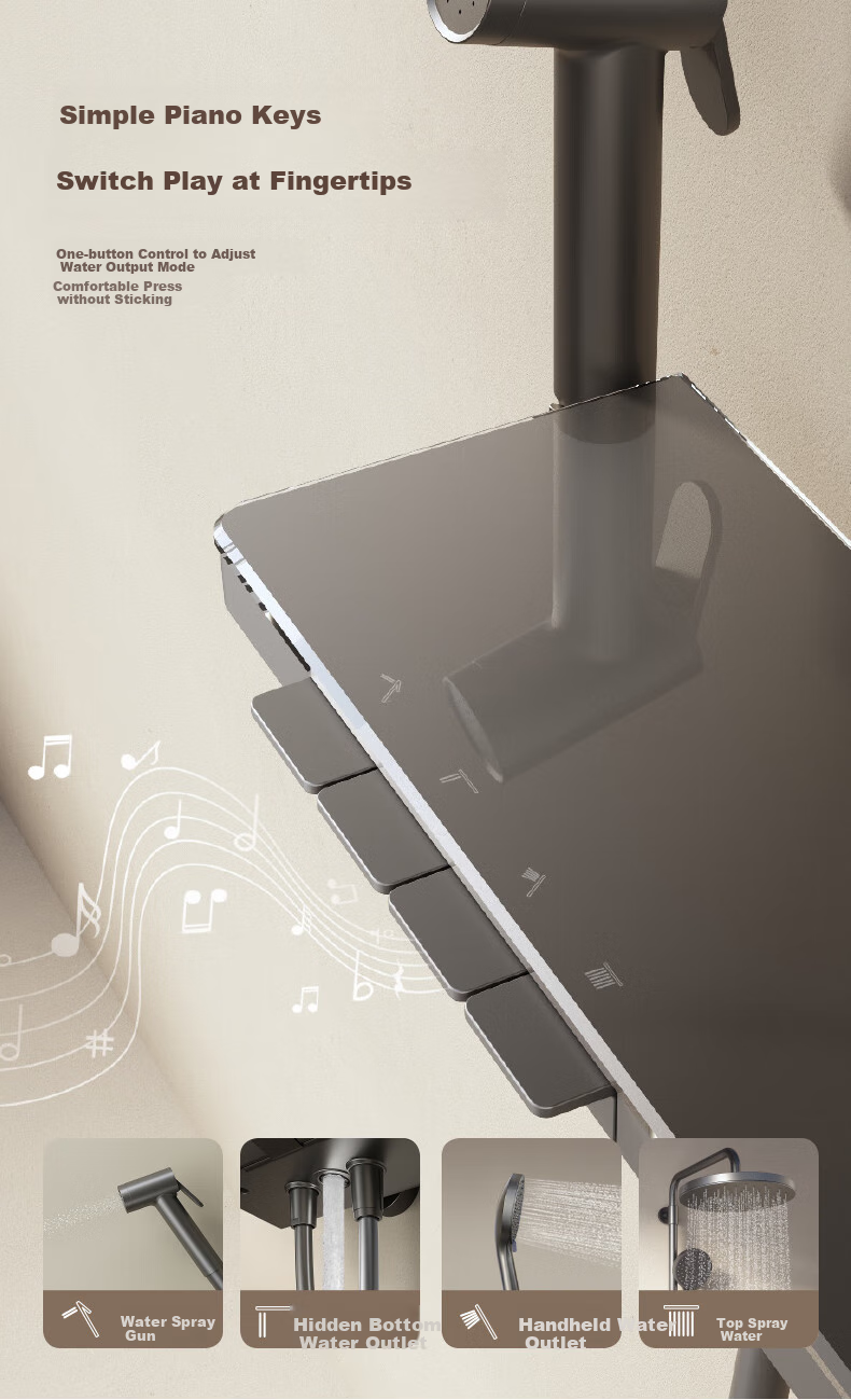 FAENZA Four-Function Piano Key Large Platform Storage Spray Gun, Easy-To Shower Head [Gray] F4M8846GGP 4
