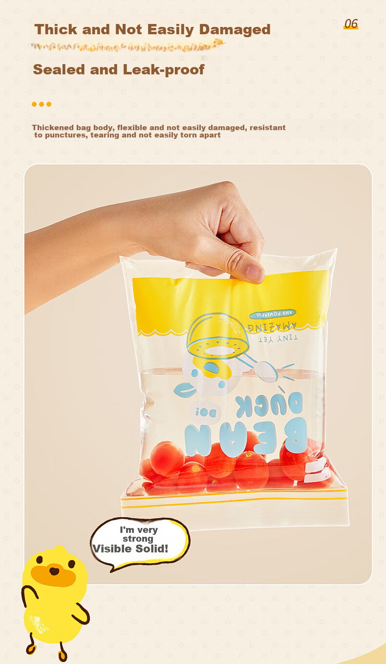 COOKER KING Food-Grade Heat-Resistant Sealed Bags, Large/medium/small Combo Pack, 110 Count, Thickened Fresh-Keeping Self-Sealing Bags, Little Yellow Duck Co-Branded 8