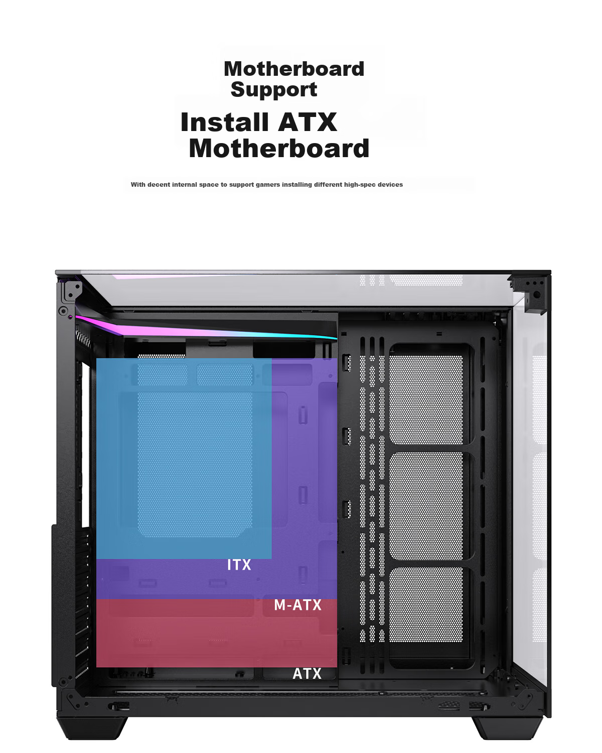 PADO White Zhe 360MAX Black Seaside View ATX Desktop Computer Case (Without A Pillar, Three-Sided Glass, Supports 360 Water Cooling, 7 Fan Positions, Compatible with 4090 Graphics Card) 5