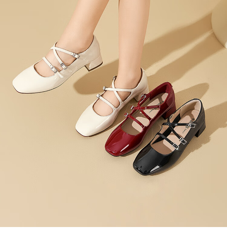Dusto Mary Jane Shoes for Women, Spring 2025 New Fashion Casual Chunky Heel Ankle Strap Square Toe C0033 11