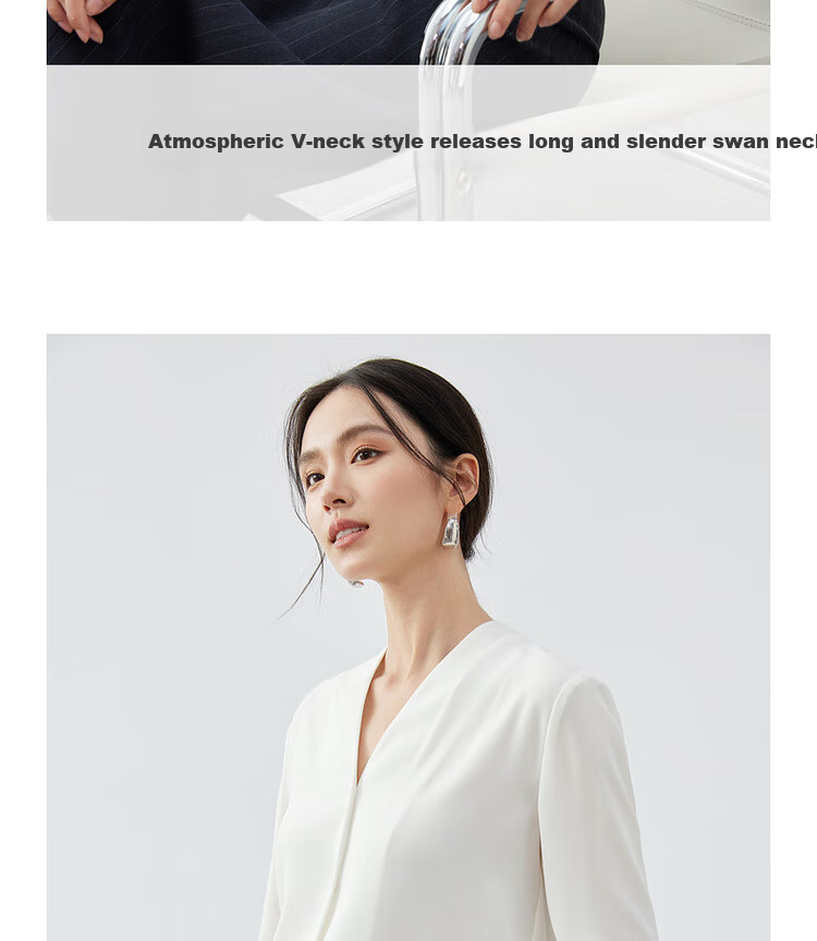 Sentubila Chiffon Blouse for Women, Spring And Autumn Elegant Office V-Neck Shirt, Slimming Loose Long-Sleeve Top, Off-White, M 5