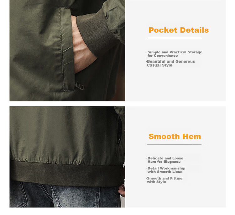 JEEP Men's Jacket, Spring And Autumn Workwear Baseball Collar Casual Clothing, Army Green, Size M 3