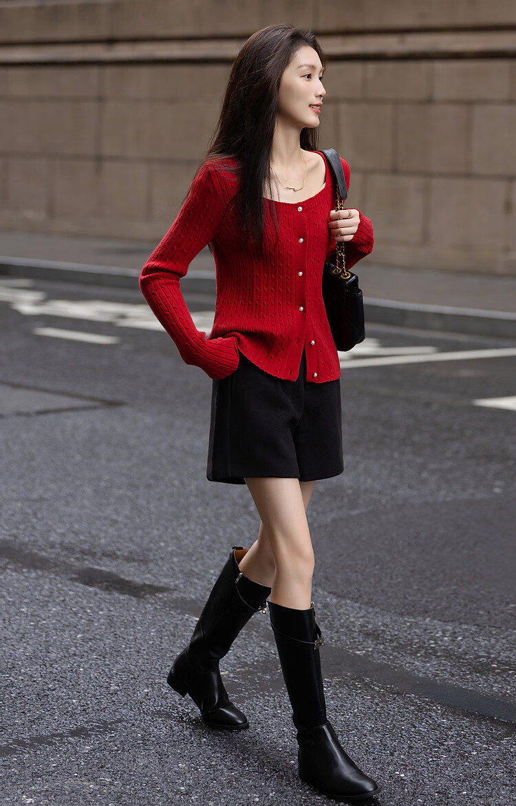 Dme (Xuainitianxin) Spring And Autumn French Square Collar Sweater, Simple Style Long-Sleeve Cardigan, Soft Elastic Knit Sweater, Women's Top 15