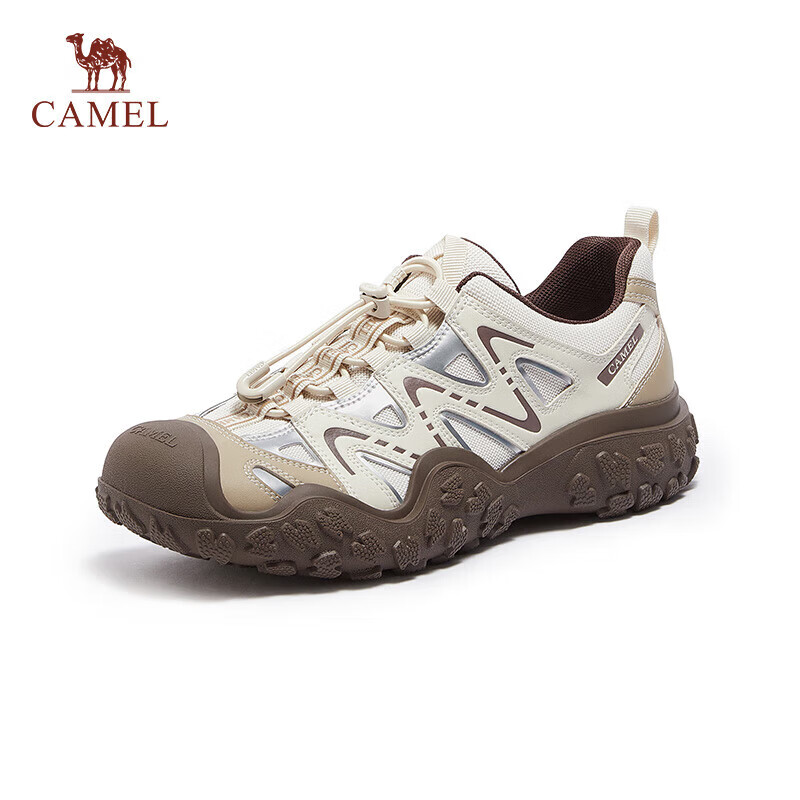 CAMEL Classic Ugly-Cute Shoes for Women, Fashionable Color-Block Outdoor Casual Shoes L24S469647A Beige/Silver/Brown 40