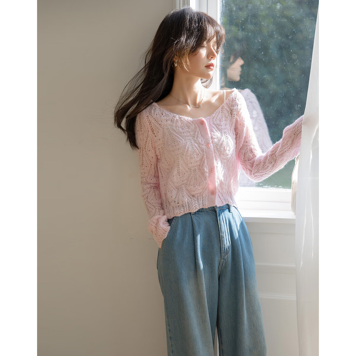Mt [Containing Wool] Autumn Ladylike Cable Knit Cardigan Sweater, Comfortable, Concealing, Long-Sleeve Knitted Top for Wome