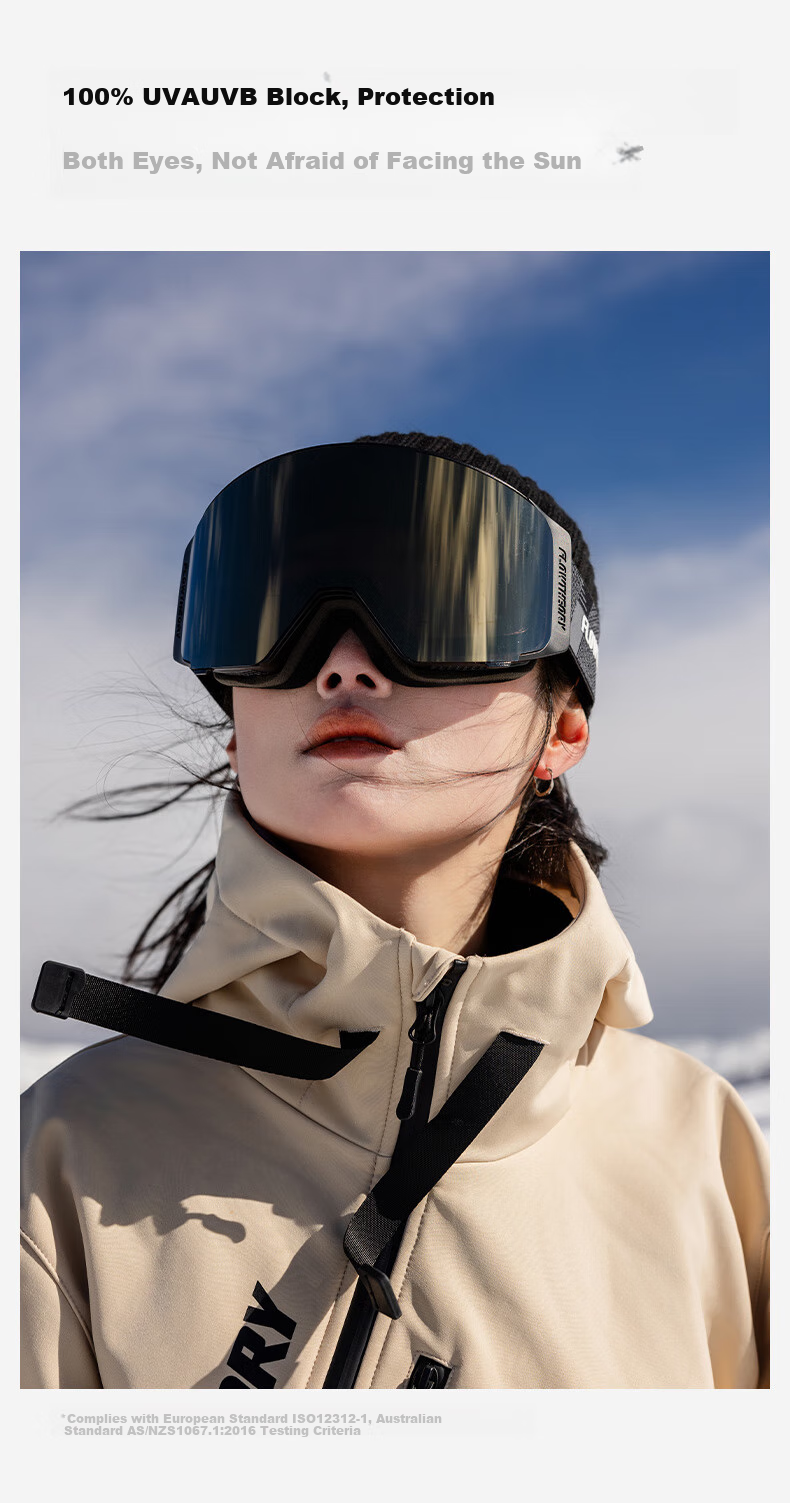 Flow Theory Magnetic Flip-Up Anti-Fog Ski Goggles for Men And Women, Suitable for Single And Double Board Skiing, with Photochromic Lenses for Myopia Protection, Obsidian Black 4