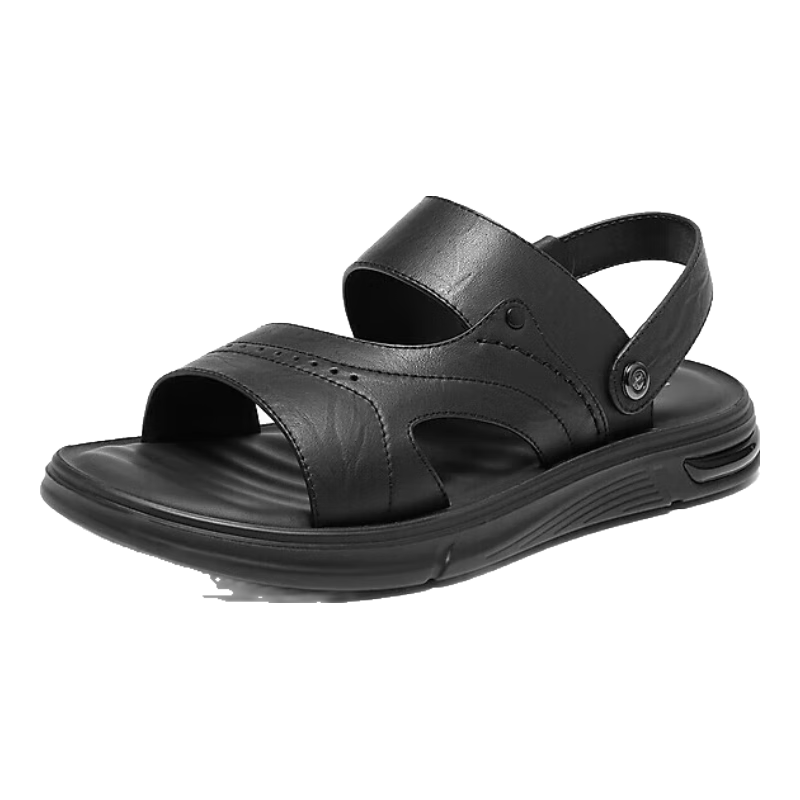 Belle Men's Two-Way Wear Sandals, Summer Mall Style Cowhide Casual Beach Sandals 8GF01 Black-Matte 40