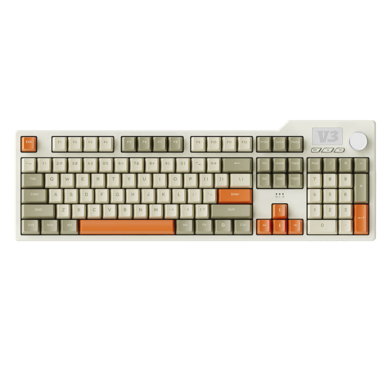 AJAZZ AK35IV3 Wired Hot-Swappable Customizable Mechanical Keyboard, 104 Keys, Gasket Structure, PBT Keycaps, 5-Layer Fill, White Light, Gray And Orange Sea Salt Switches