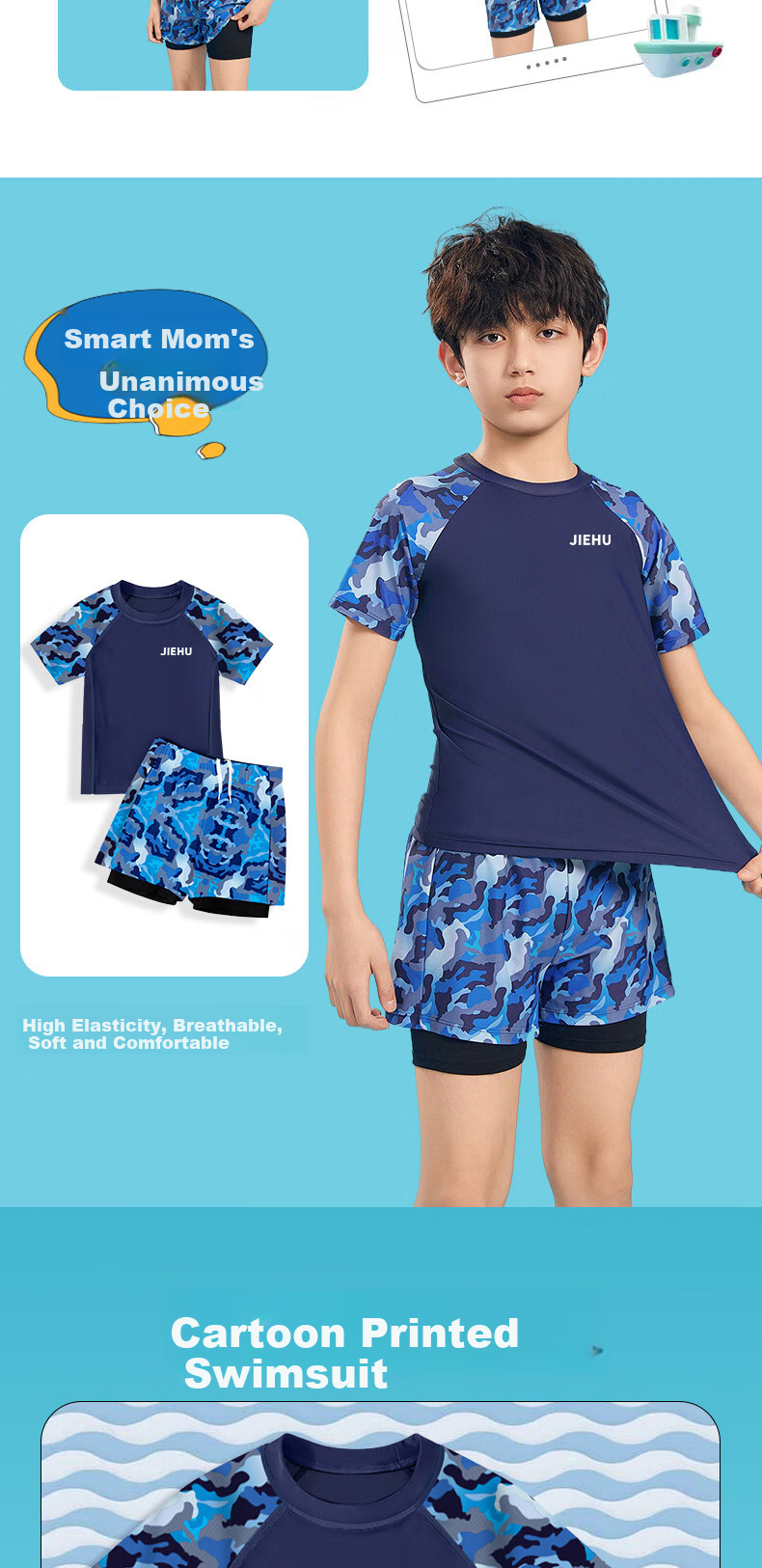 Jiehu Children's Swimwear, Boys' Swim Trunks Set, Big Kids' Two-Piece Swimsuit, Baby Swimming Gear 4