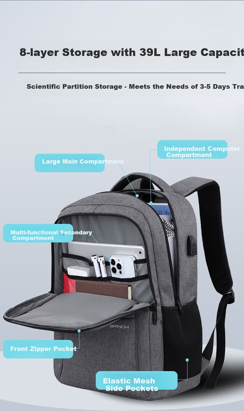 BRINCH Laptop Backpack, 17/18 Inch, Shockproof And Water-Resistant, for Business Trips, Travel, Commuting, Large Capacity 5