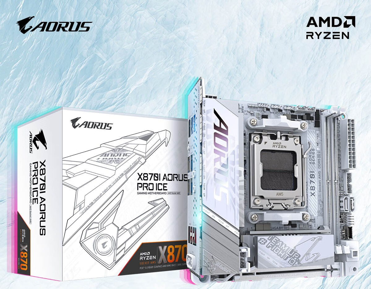 GIGABYTE X870I AORUS PRO ICE WIFI7 Mini Motherboard DDR5 Compatible with AMD CPU AM5 9700X 9800X3D 9900X 9600X 1