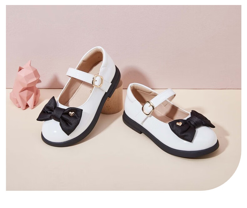 Follow Me Girls' Leather Shoes, Black Soft-Soled Princess Shoes, Children's Fashionable School Hostage Performance Flats, Patent Black, Size 31 10