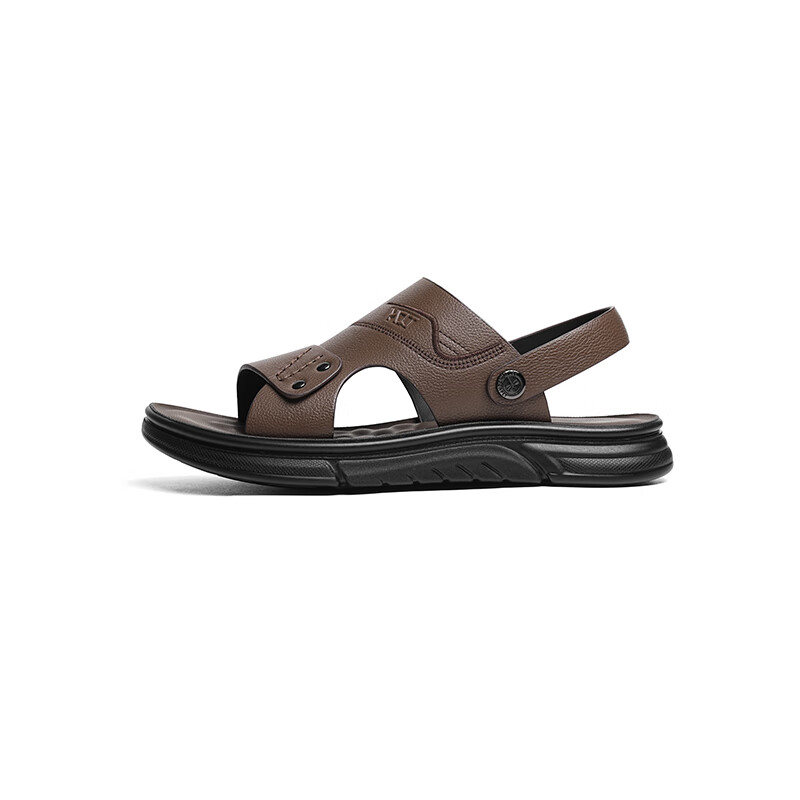 RED DRAGONFLY Men's Leather Sandals, Summer Cowhide Beach Shoes, Casual Two-Way Sandals for Men WTT25034, Brown, Size 38