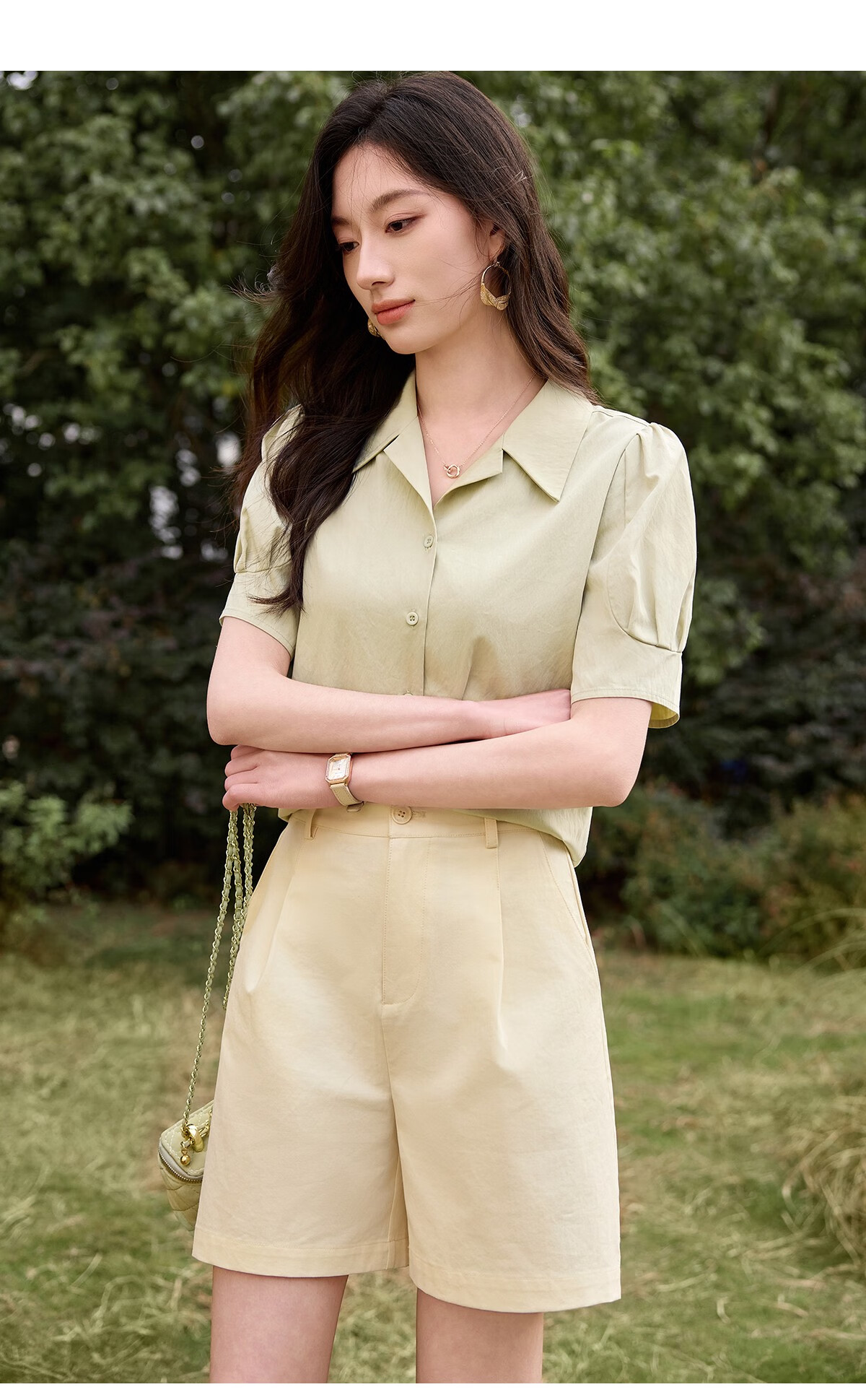 Chushen Summer Short Sleeve Shirt Women Fashion Lapel Design Commuter Casual Blouse S52S004 Light Yellow L 22