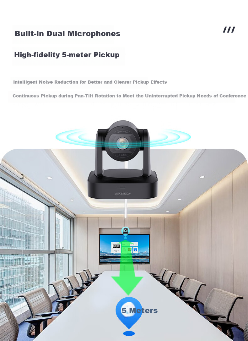 HIKVISION Conference Camera, 4K Ultra HD Live Streaming Camera, Auto Focus with Built-In Dual Microphones, 92° Wide-Angle Pan-Tilt Video Conferencing Solution V158 4
