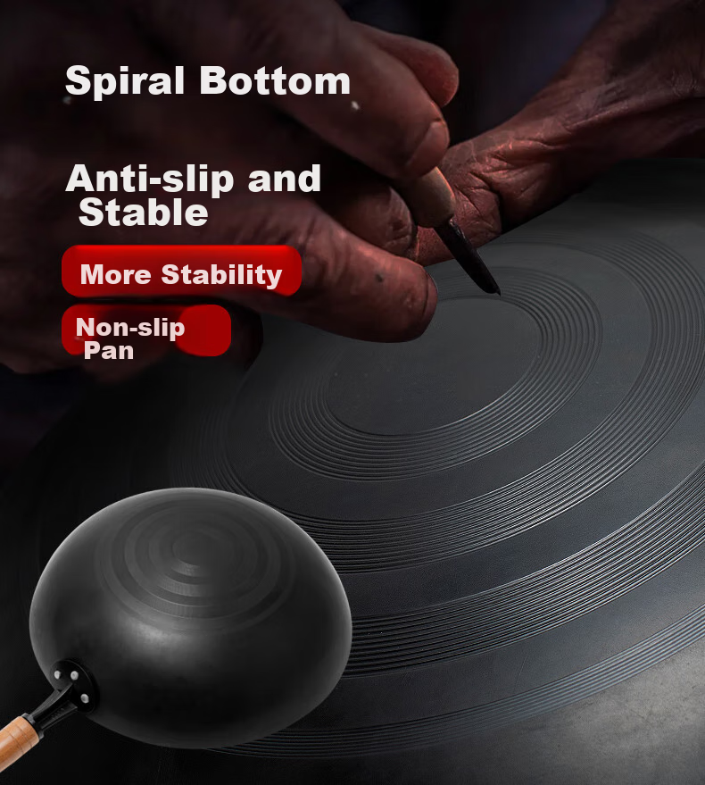 Jitiechui Iron Wok Pan, Non-Stick Cooking Pan, Hand-Forged, No Coating, Traditional Cast Iron Pan for Gas Stove, 32cm 12