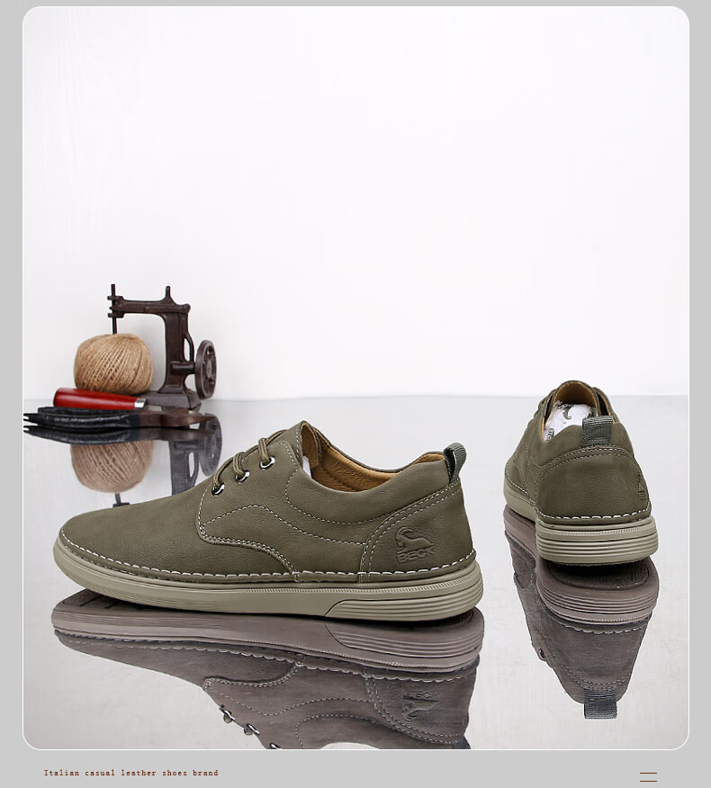 Gongyang Men's Leather Shoes, Breathable Genuine Leather, Soft-Soled Lightweight Business Casual Shoes for Spring And Summer, Khaki, Size 38 2
