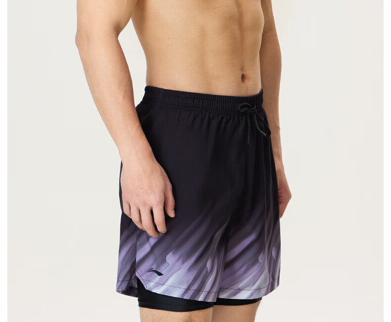 Li-Ning Swimming Trunks for Men, Anti-Embarrassment Swim Shorts, Knee-Length Two-In Water And Land Dual-Use Beach Shorts, 0222 Black 2XL 17