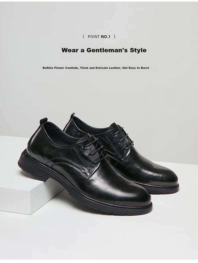 CAMEL Leather Shoes for Men, Casual Fashion Business Lace-Up Formal Derby Wedding Shoes P15S005004 Brown Size 44 2