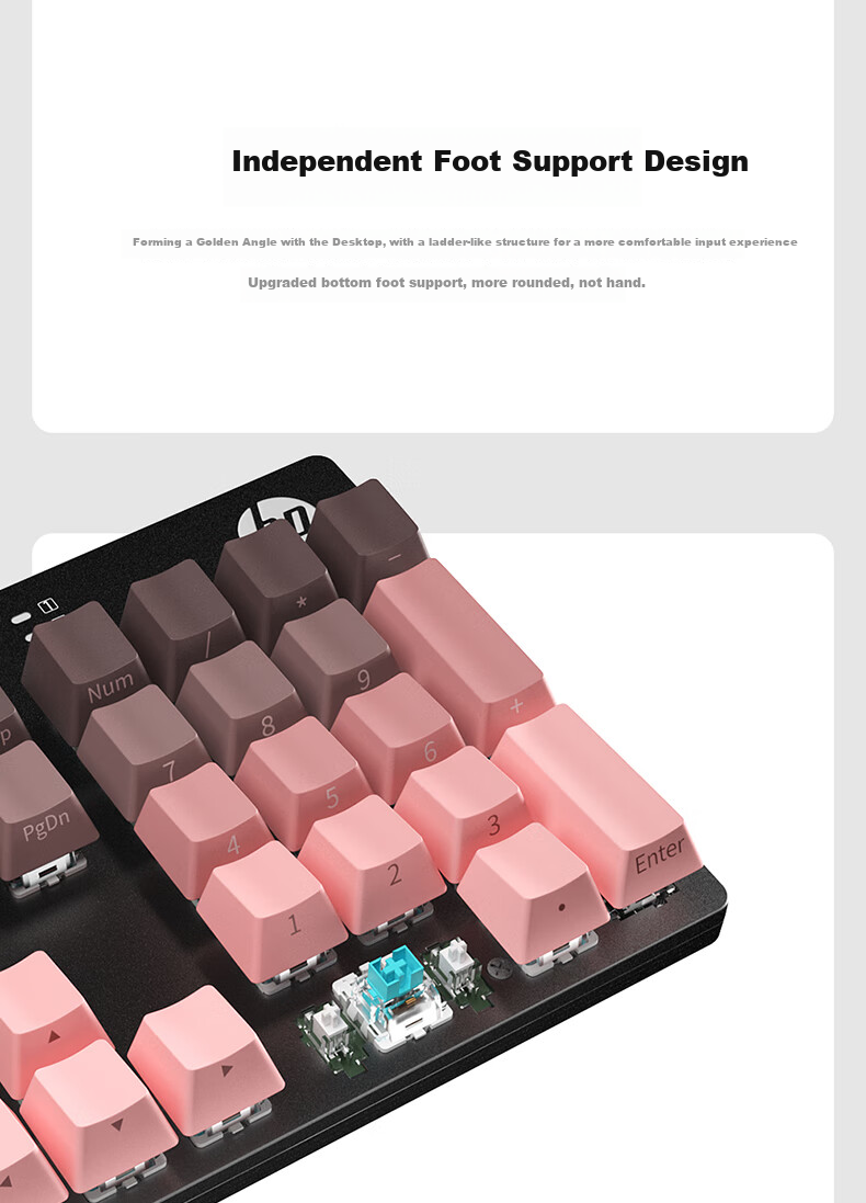 HP Mechanical Keyboard, Wired for Office, E-Sports And Gaming, Compatible with Desktop And Laptop Computers, Side-Engraved Gradient Blackberry Pink White Light Blue Switches, 104 Keys 8
