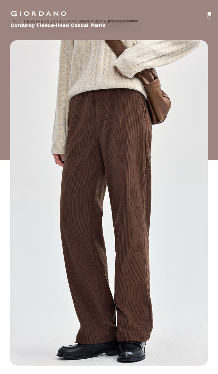 Giordano Women's Corduroy Pants with Brushed Fleece Lining, Retro Style Elastic Waist Casual Trousers for Women 05414670 3