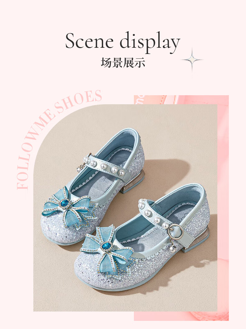 Fulomi Girls Princess Crystal Shoes Spring Girls Leather Dress Shoes Sparkling Performance Stylish Blue Size 35 2
