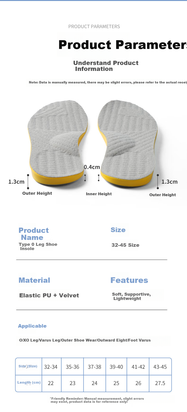 FOOTOPPO O-Shaped Leg Insoles for Overpronation, Flat Feet, And Varus Legs with Arch Support for Adults 10