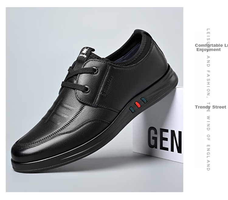 SPIDER KING Men's Casual Leather Shoes with Lace-Up, Korean Style Soft Sole Fashionable Business Men's Loafers, Black, Size 40 11