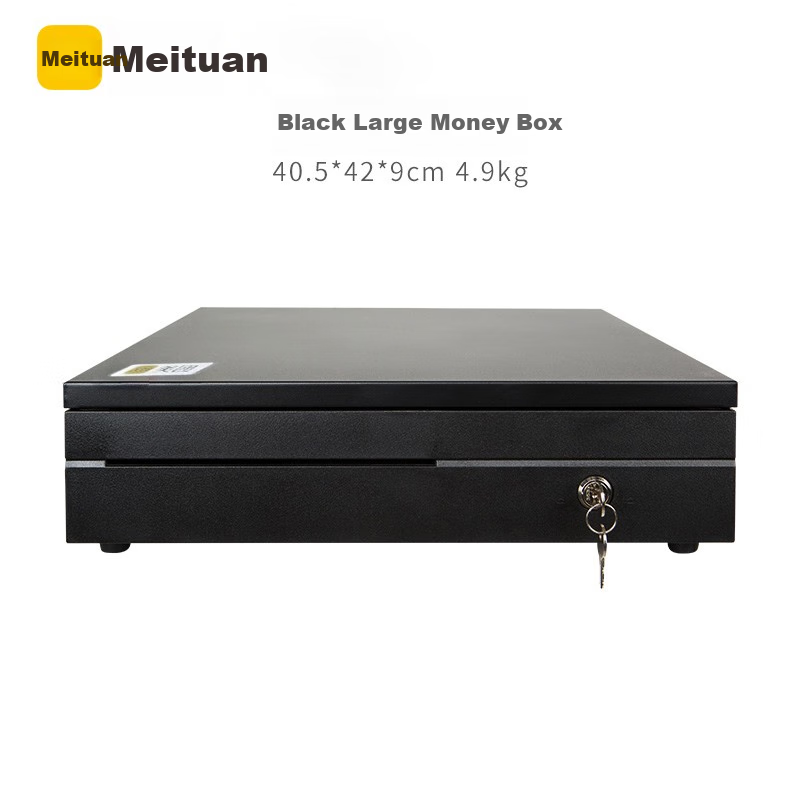 Meituan Black Large Cash Box, 5 Compartments for Bills + 4 Compartments for Coins, 3-Level Lock, RJ11 Crystal Connector, Cash Register, Money Box