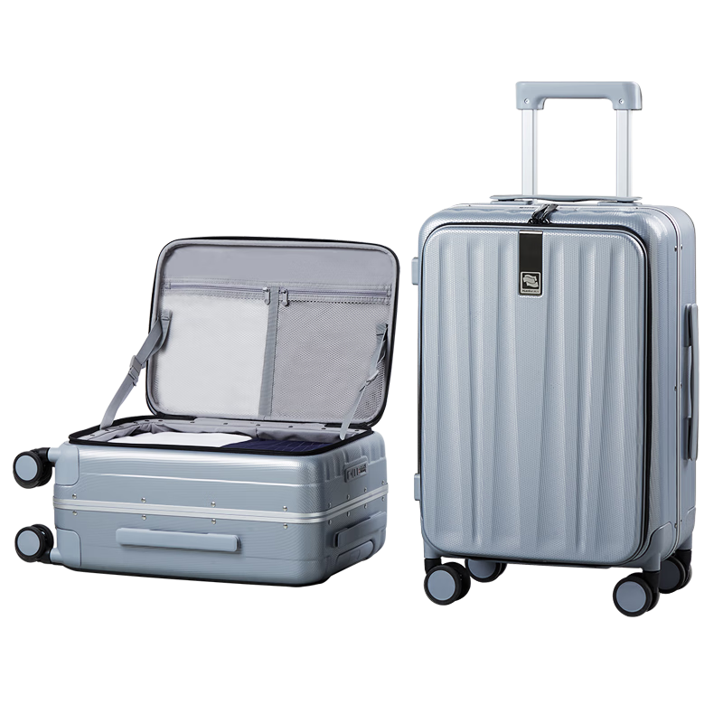 HANKE Luggage Suitcase for Men And Women, Travel Case with Large Capacity of 52 Liters And 22 Inches, Eco-Friendly Gray Color, Aluminum Frame, Front Side Opening Lid