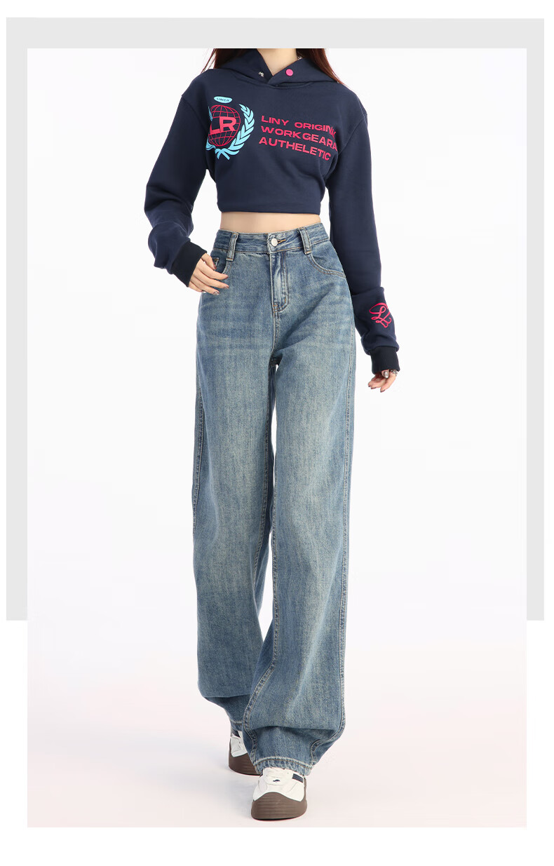 Pierre Cardin Women's Winter Denim Jeans Simple Soft Breathable Casual Slim Fit Straight Wide Leg Retro Blue M 24
