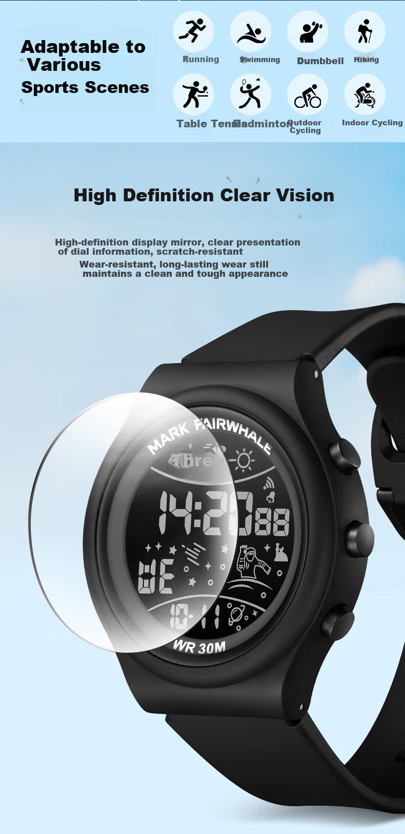 MARK FAIRWHALE Sports Watch for Men And Women, LED Digital Student Watch Alarm Waterproof Wristwatch, Back-To Student Gift 4440 5