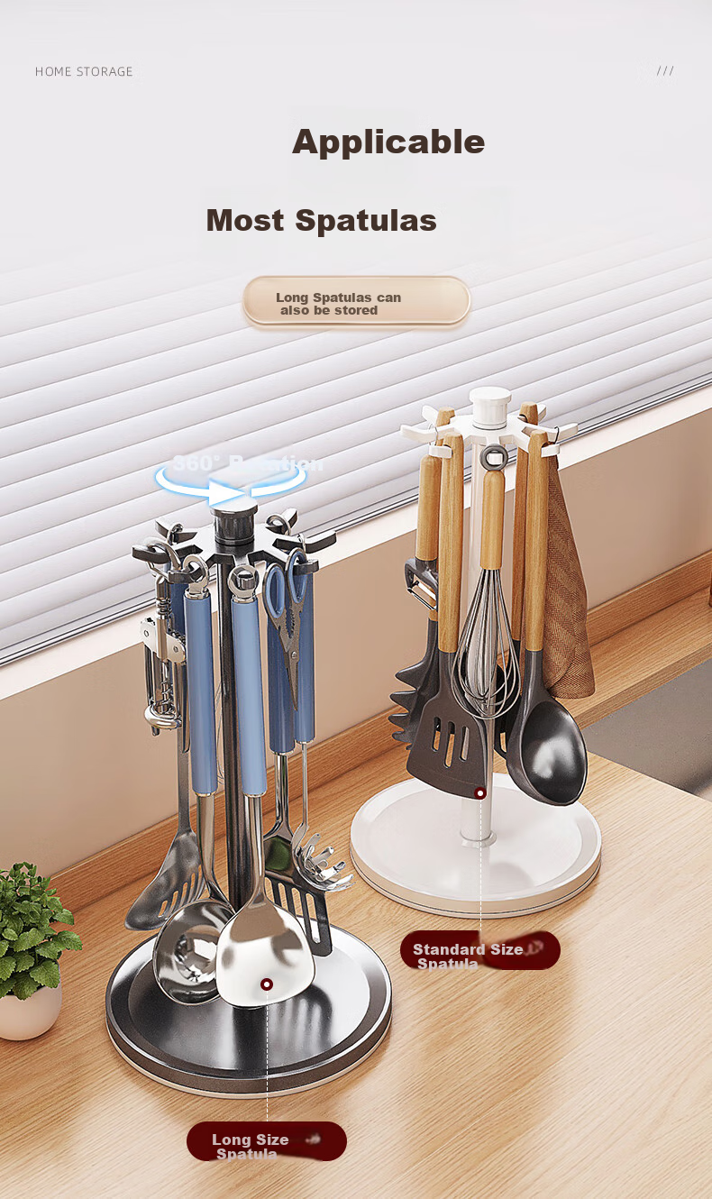 Jiadu Suction Cup Kitchen Rotating Hook, Space Aluminum No-Drill Wall-Mounted Utensil Storage Rack, Organizer Shelf 2