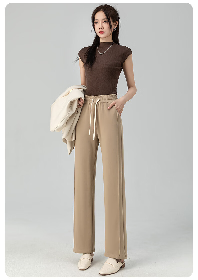 Borui Black Narrow Wide-Leg Pants for Women 2026 Spring High-Waist Casual Slimming Draped Cotton Straight-Leg Trousers 17