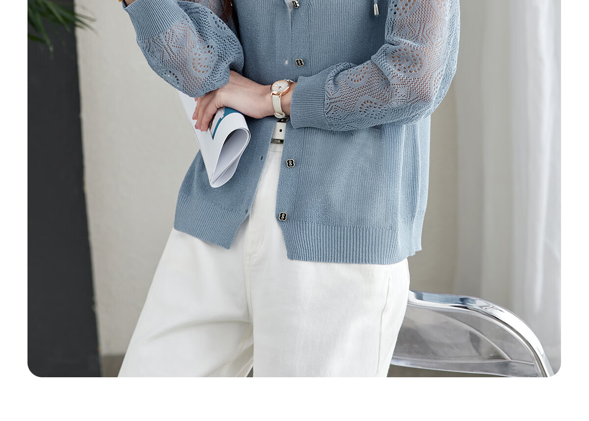 YUZHAOLIN Fashion Ice Silk Knit Cardigan for Women, Thin Outer Layer Short Loose-Fitting Shawl Y52D023 18