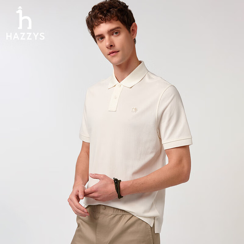 HAZZYS Men's Clothing, Summer PHIZ Multi-Color Cotton Short-Sleeve POLO ASTZE0CBI21, Beige OW, 3XL (190/108