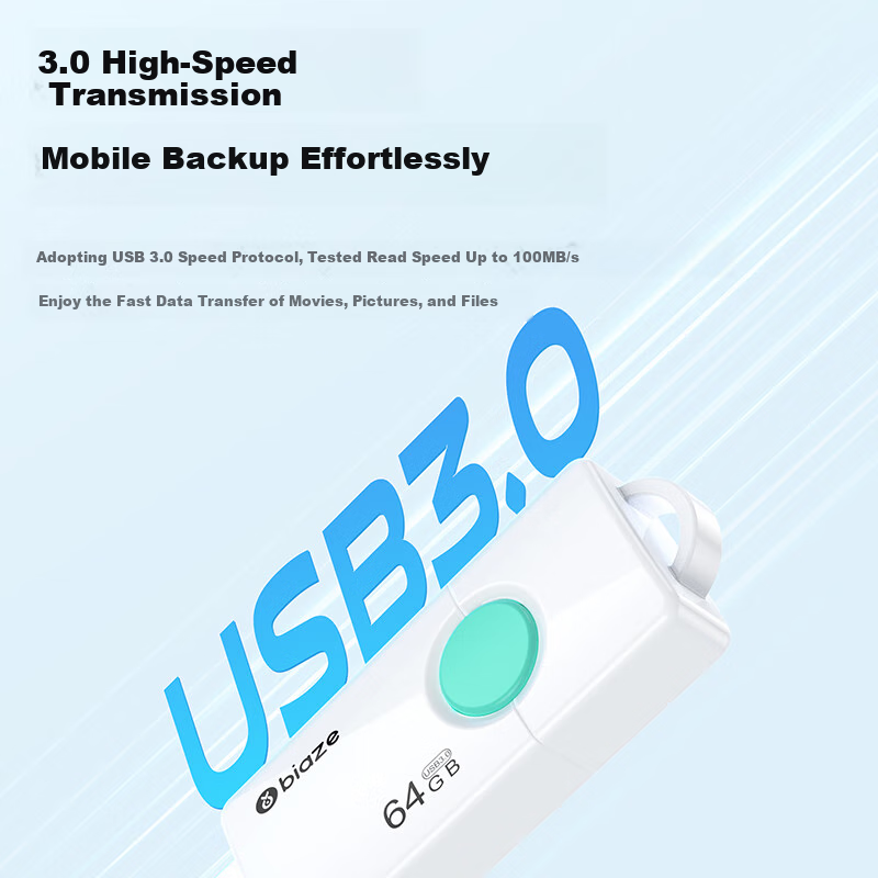 BIAZE 128GB USB3.0 Push-Pull Encrypted Flash Drive, Includes Security Encryption Software, for Study, Office, Car Use, Bidding, High-Speed Transfer, Premium USB Drive, UP-07 White