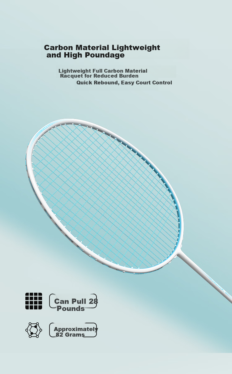 JD Original Full Carbon Badminton Racket, Ultra-Light with Free Grip Tape *2 + Racket Case / Ice Blue, 4U Paojun 50 Xiaogangpao Single Racket 1
