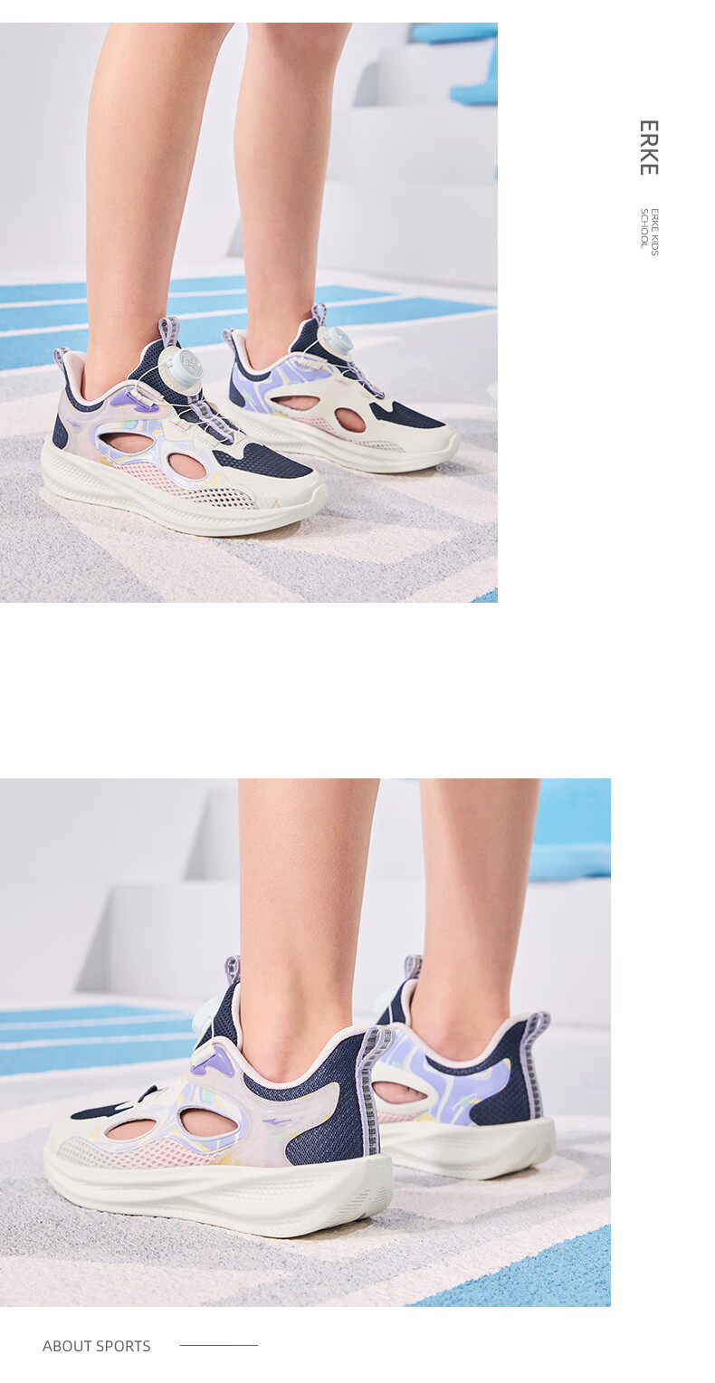 ERKE Children's Shoes, Boys' Sandals for Older Kids, Hollow Fashionable Closed-Toe Frame Shoes, Erke White/navy Blue, Size 36 34