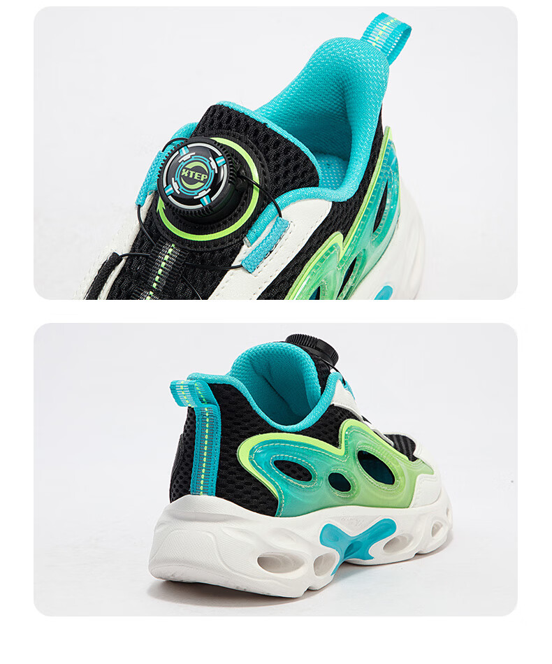 XTEP Kids Boys Toddler Breathable Hollow Frame Rotating Buckle Running Shoes Black/Off-White/Smart Blue Size 29 8