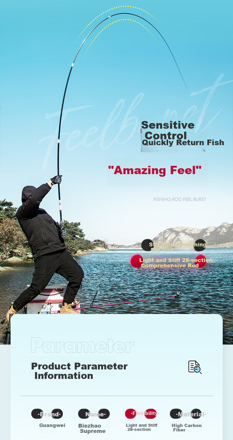 GW Biezhuo Zizun 3.6-Meter 28-Tune Comprehensive Big Fish Rod, Carbon Fiber Pole, Ultra-Light Carp Fishing Rod, Lake And Reservoir Big Fish Rod 3