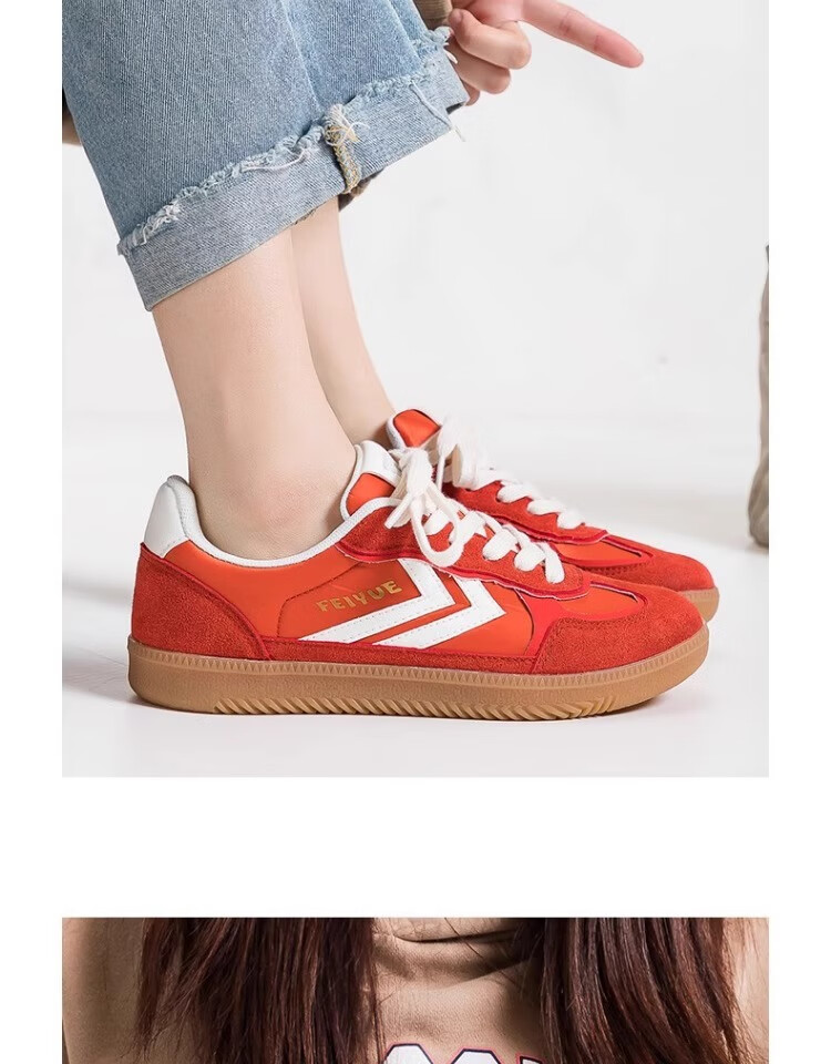 Feiyue Official Women's Shoes, Dexun Shoes for Women, 2026 Summer New Casual Versatile Fashionable Sneakers for Women, Orange-Red Color, Size 40 5