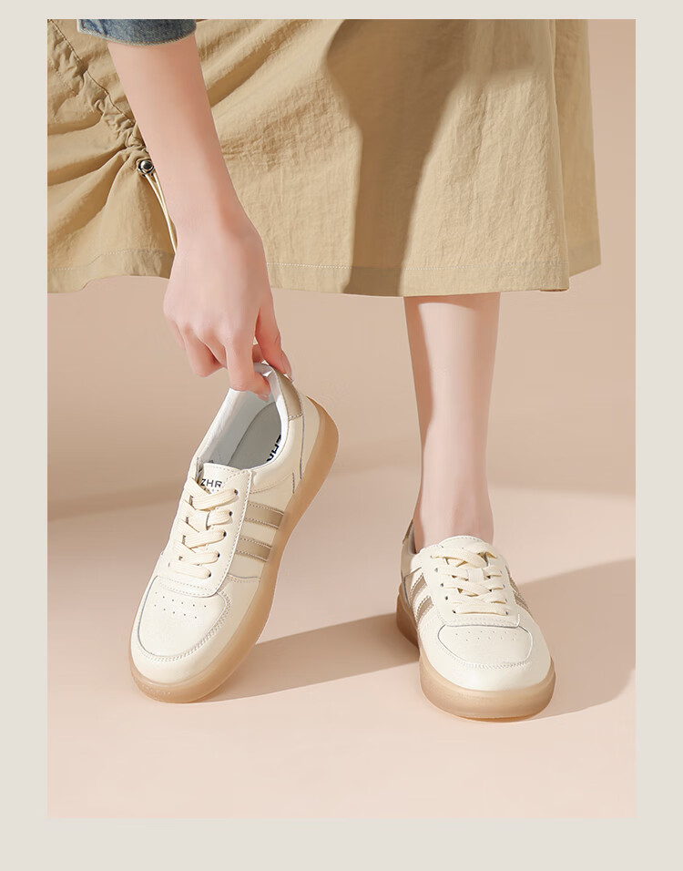 ZHR Women's White Sneakers, New Lightweight Soft-Soled Shoes, Fashionable Versatile Genuine Leather Casual Shoes for Women, ES56, White Silver, Size 38 9